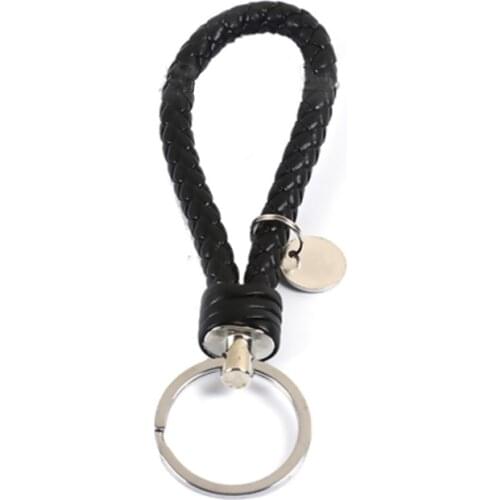 DoreenBeads PU Leather Keychain & Keyring Round silver color Black Charms Accessories DIY Components 14.2cm(5 5/8"), 1 Piece
