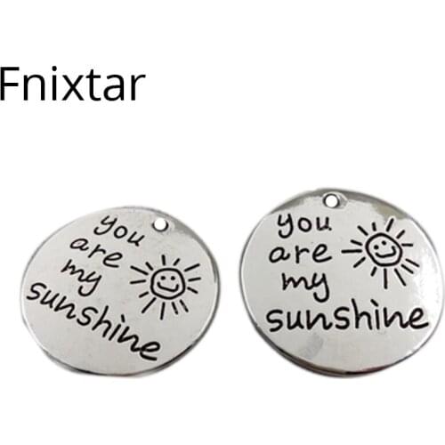 Fnixtar Alloy Letter You are My Sunshine Round 28mm Metal Charm For Women Bracelets DIY Jewelry Alphabet Charm 10pcs/lot