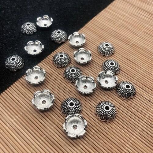 Jewelry Making Supplies Charms,10Pcs Bead End Caps Findings Four Flower Silver Color 13x13x5mm, Handmade DIY Earring Accessories
