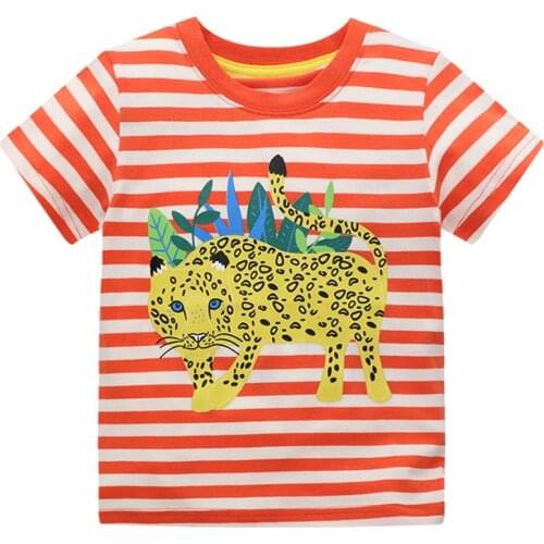 Jumping Meters Summer Animals Print Boys Girls T shirts Cotton Stripe Cute Childrens Tees Kids Tops Toddler Clothing