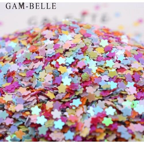 GAM-BELLE 50g/Pack Holographic Nail Glitter Flakes Sequin Mixed Color Plum Blossom Pattern Nail Art Decoration Manicure Tool