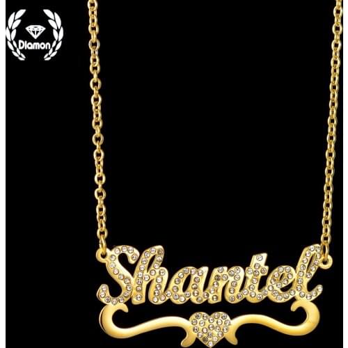 Customized 2021 Fashion Stainless Steel Name Necklace with White Diamond Personalized Letter Pendant Nameplate for Women Gift