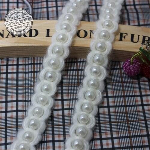 5Yards Beige Color Beaded Lace Trim Beading Pearl Wool Lace Collar Ribbons Decoration Accessories 1.5cm Wide Braid Lace Applique