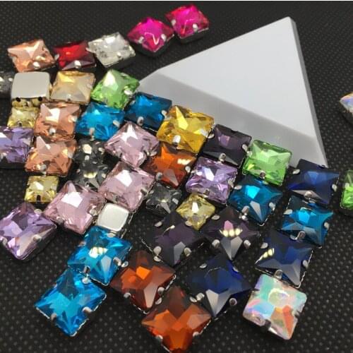 TopStone Princess Square Sew on Claw Rhinestone Glass Crystal 8 10 12 14 mm High Quality Sew-on stone for dress costume