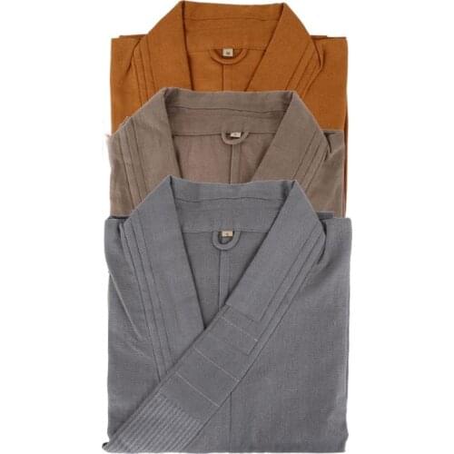 UNISEX linen buddhist shaolin monks kung fu suits zen abbot nun buddha clothing meditation lay uniforms gray/khaki/yellow