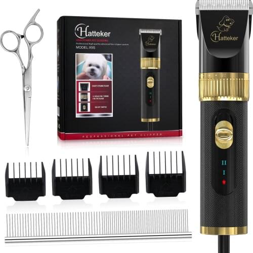 HATTEKER Professional Electric Dog Hair Cutter High Power Pet Cat Clipper Grooming Trimmer Pets Haircut Shaver Mower Sets