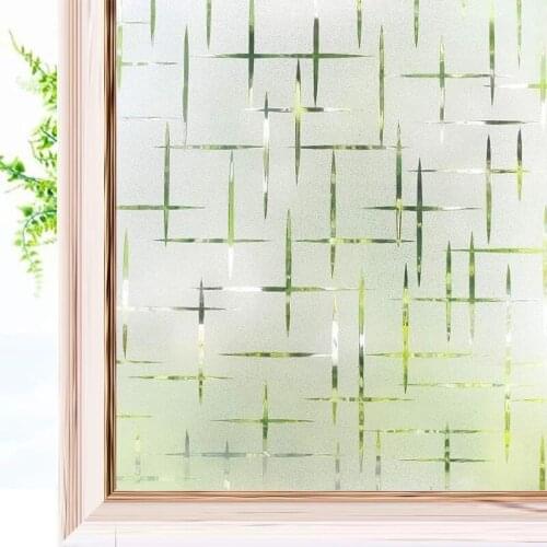 Frosted Privacy Glass Film Cross Pattern Self Adhesive Matte Static Cling Stained Opaque Heat Control Anti UV Window Film