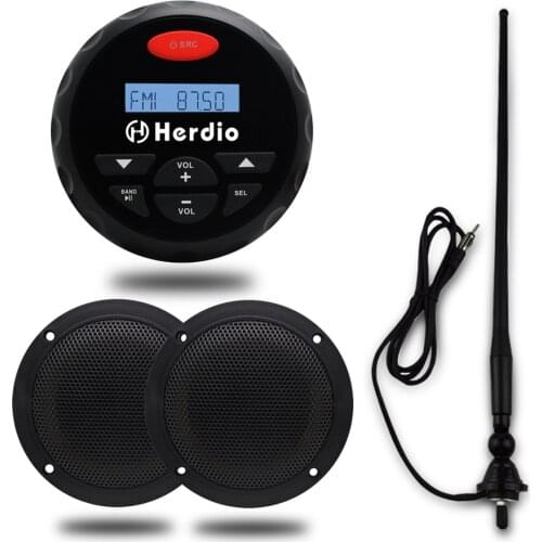Marine Bluetooth Stereo Boat Radio FM AM Audio For Motorcycle UTV ATV RZR SPA Bathroom 4" Waterproof Speakers With Black Antenna