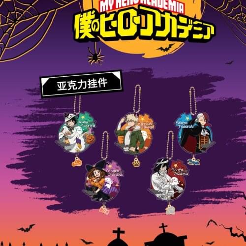 My Hero Academia Halloween Pumpkin lights Ghost Theme Keychain Anime Key Ring Cosplay