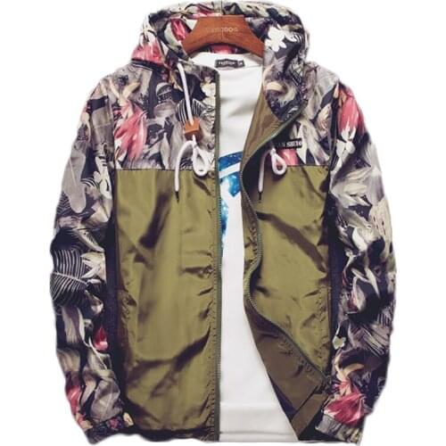 2019 New Mens Bomber Jacket Gothic Punk Style Full Sleeve Hooded Baggy Flora Printed Soft Shell Coat And Windbreakers For Man