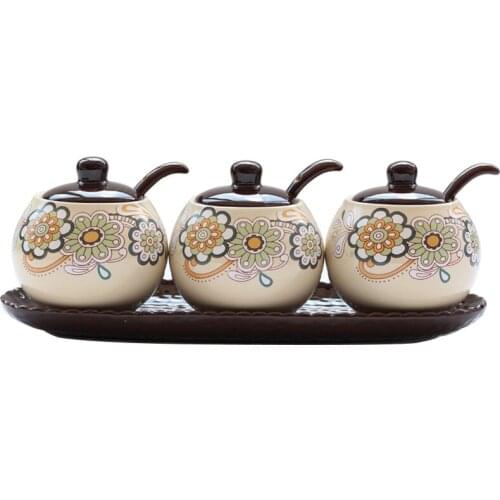 European Style Seasoning Jar Salt Shaker Set Kitchen Supplies Ceramic Cruet Household Storage Box Set Seasoning Box
