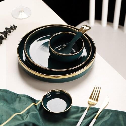 European-style large dish set home Nordic style modern minimalist ins Japanese dark green Phnom Penh creative tableware
