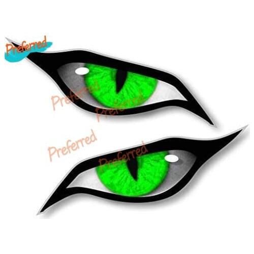 Sticker Licker Pair of Evil Eyes with Green Iris, Vinyl Sticker for Drone, Motorcycle, Helmet, Car, 70 X 30 Mm Each Die-Cut