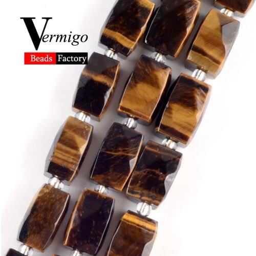 Natural Mineral Gem Cuboid Faceted Yellow Tiger Eye Beads For Jewelry Making 11*15mm 21pcs Loose Beads DIY Bracelet Necklace 15"
