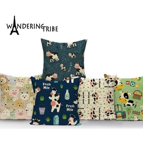 Cartoon Animal Covers for Cushions Cow and Bear Pattern Cushions Cover Love Cats Paw Throw Pillow Covers Moon Stars Pillowscase