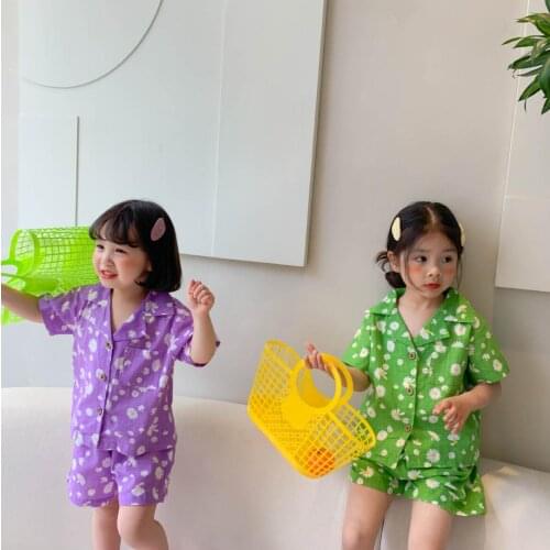 2021 new cottongirls boys 2 pcs set summer printed shirt+shorts cool soft kids suit