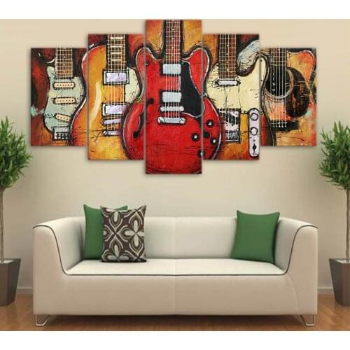 New Arrival Canvas Paintings Printed 5 Pieces Guitar Abstract Wall Art Canvas Pictures For Living Room Bedroom Home Decor