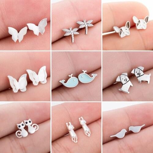 Original Scrub Cat Literary Cute Vivid Silver Color Temperament Female Stud Earrings For Women Trendy Whale Dog Ear Jewelry