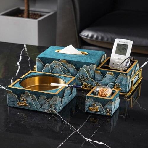New Chinese Style Creative Trend Household Living Room Office Light Luxury Ashtray Paper Towel Box Tea Table Tabletop Ornaments