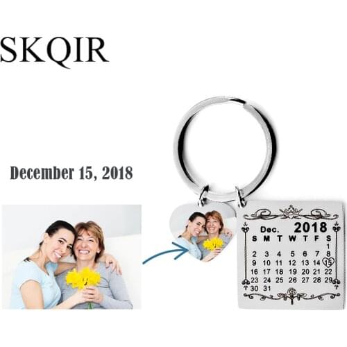 Personalized Customized Photo Keychain Calendar Date Key Chain Heart Keyring Tag Keychain for Women Jewelry Lover Birthday Gift
