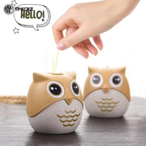 Plastic Cartoon Owl Toothpick Holder Popular Pressed Toothpick Bucket Creative Dustproof With Cover Box Barrel For Toothpicks