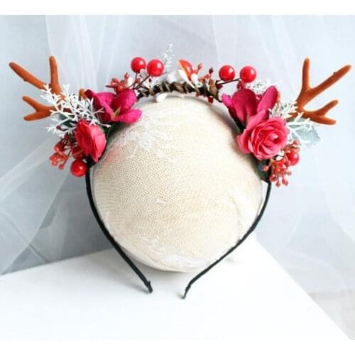 Women Girls boy Christmas Fairy Tale Flower Headband Retro Tree Branch Deer Ears Antler Hair Hoop Crown Festival Party Props