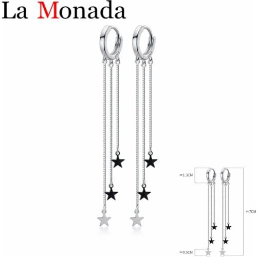 100% 925 Sterling Silver Hoop Earrings for Women Dangle Tassel Stars Earring Fine Jewelry Lady Girls Gift