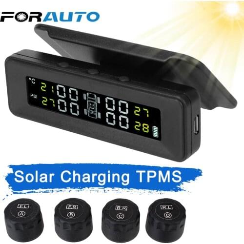 Smart Car Digital TMPS LCD Display Auto Security Alarm Solar Power With 4 External Sensors Tire Pressure Monitoring System
