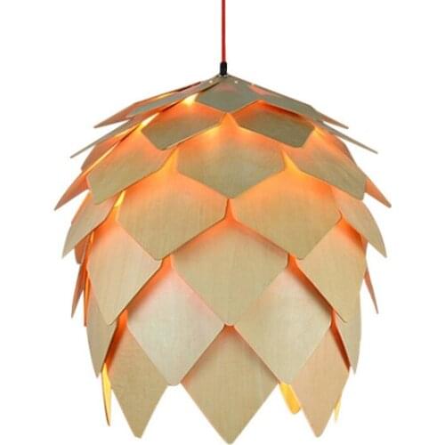 Modern LED Solid Wood Dining Room Pendant Lights Creative Bar Wood Lamp Lighting Study Decoration Pine Fruit Indoor Light E27