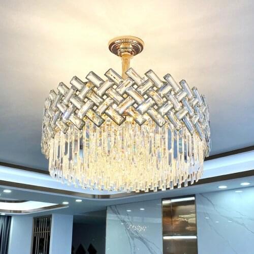 Modern Luxury Lustre K9 Crystal Led Pendant Lights Foyer Gold Metal E14 Pendant Lamp Chain Hanging Lamp Deco Indoor Lighting