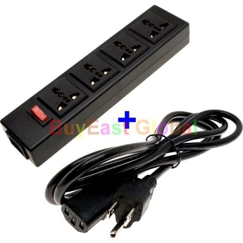 US Canada Plug 4-Way Multi Outlet Extension Power Strip Convert World Plug W/ LED Main Switch AC100~250V Max 10A