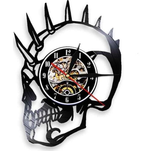 Tattoos Skull Vinyl Record Wall Clock Skull Wall Clock Modern Design with LED Light Halloween Nightmare Christmas Home Decor
