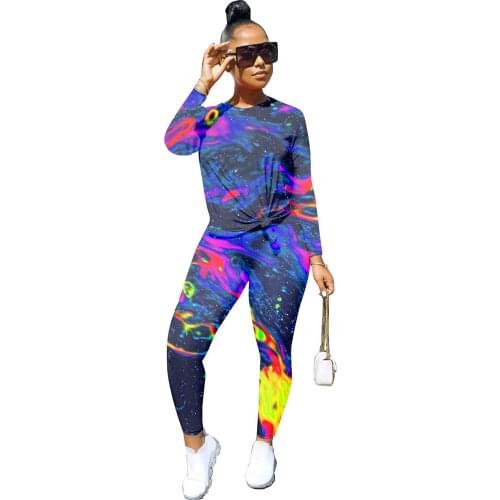 Streetwear Tie Dye Print Sweatsuits for Women Two Piece Set Long Sleeve Top and Pants Set Casual Tracksuit Women 2 Piece Outfits