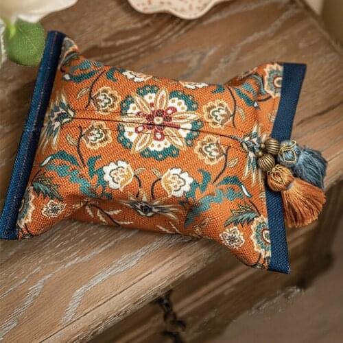 Vintage Tissue Box With Tassels Toilet Pumping Desktop Paper Towel Storage Bag Room DecorationZipper Car-Carrying Napkin Holder