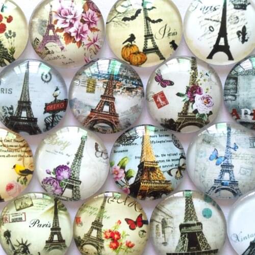 ZEROUP 12mm 20mm Round Glass Cabochon Iron Tower Pictures Mixed Pattern Fit Cameo Base Setting Jewelry Embellishment