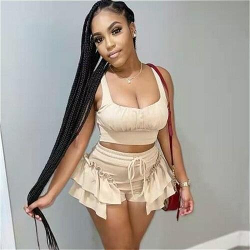 2021 New Two Piece Short Set Women Summer Crop Top and Ruffle Shorts Sexy Club Casual 2 Piece Sets Streetwear Female