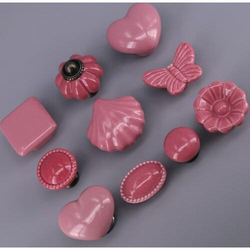1pcs Rose red Ceramic Knobs Kitchen Cabinet Cupboard Wardrobe Kids Dresser Drawer Knobs Handles Pulls