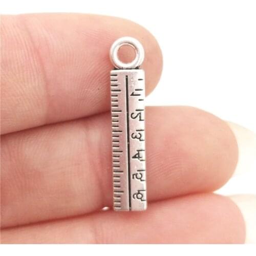 BULK 30pcs Zinc Alloy Metal Ruler Charms Antique Silver Plated Teacher Math Pendants DIY Jewelry Accessories Finding 5*24mm 0.9g
