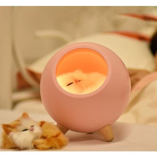 36 Hours Night Light with Sleeping Cat Round Eye-protecting ABS Multipurpose Desk Lamp for Bedroom Cute Party Light