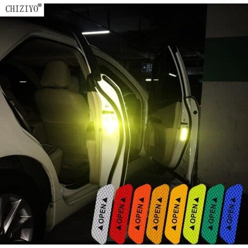 4Pcs/Set Car Door Tape Warning Mark Reflective Open Notice Bicycle Stickers Yellow White Blue Red Strips CHIZIYO