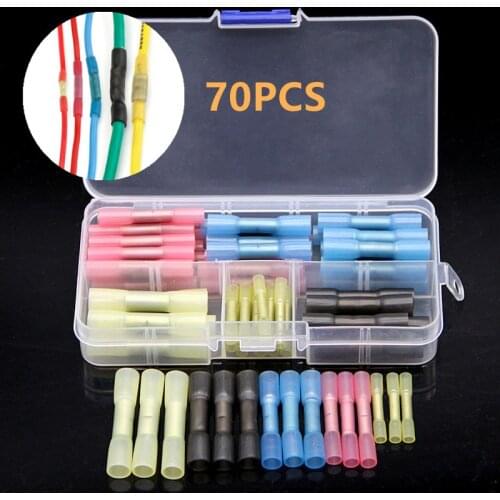 70Pcs Waterproof Heat Shrink Butt Termianl Insulated Wire Cable Splices Connectors Seal Crimping Connector For Marine automotive