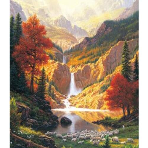 5D DIY Diamond Painting Square Round Diamond Landscape Painting Outskirts Waterfall Picture Horse Embroidery Cross Stitch WG2812