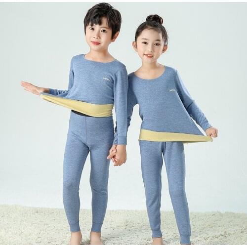 Derong Fever Childrens Thermal Underwear Set Autumn and Winter Thick Boys and Girls Seamless Boneless Baby Thermal Clothing Set