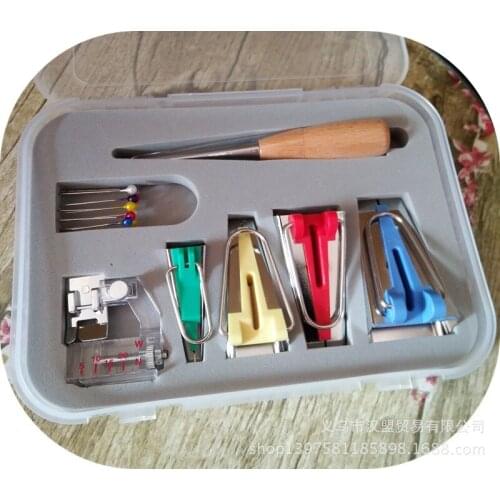 Diy kit Practical 6/12/18/25mm Fabric Bias Tape Maker Sewing Awl Binder Foot Pin Quilting Kit Case for Sewing Handmade DIY Tools
