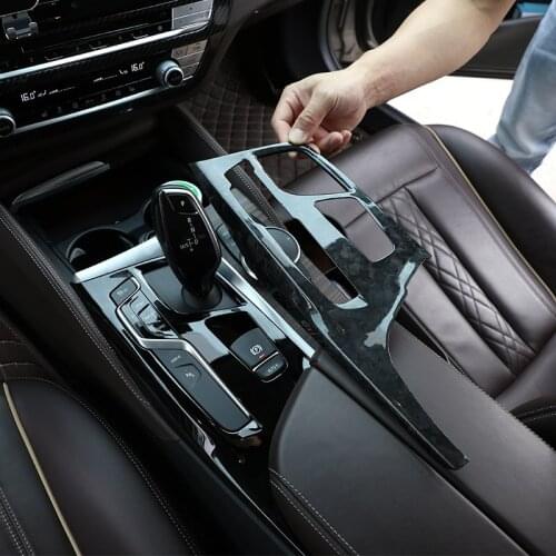 For BMW 5 Series G30 17-2021 Real Carbon Fiber forged pattern Car Center Console Gear Shift Panel Cover Stickers Car Accessories