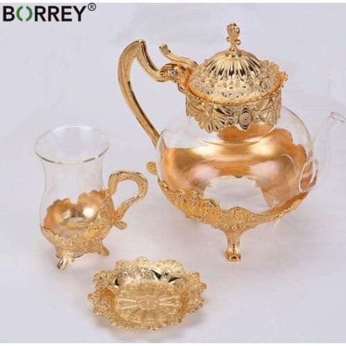 Palace Golden Glass Teapot Coffee Pot Kitchen Metal Cold Kettle European Style Home Decoration Glassware Birthday Wedding Gifts
