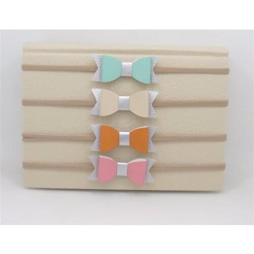 9pcs/lot Faux Leather Bow Nylon Headband with Great Elasticity Synthetic Leather Stretch Head Band Head Wrap Hair Bow Accessory