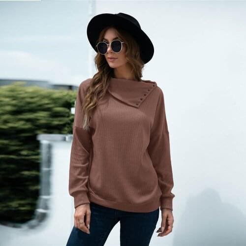 Elegant Turn Down Collar Button Long Sleeve T-shirt Top Autumn Winter New Women Solid Casual Loose Knitted Pullovers Thick Chic