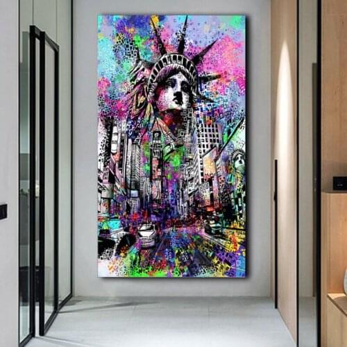 Graffiti Statue of Athena Canvas Painting Wall Art Modern Buliding Car Poster and Prints Living Room Decorative Canvas Picture