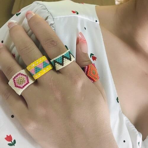 BLUESTAR Handmade Lady MIYUKI Bead Rings Bohemian Women Woven Custome Size Rings For Jewelry